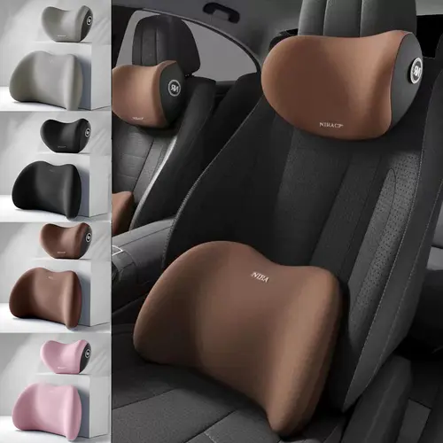 NIRACL Car Driving Car Pillow Set Neck and Waist Black Foam Neck Pillow Memory Lumbar Pillow Interior Car Accessories, Memory Foam, Neck Pain Relief