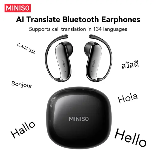 MINISO MS218 Open Ear Bluetooth Headphones - Bluetooth 5.3, Stable Mobile Calls, Studio-Grade Natural Audio, 134-Language Translation, Active Noise Cancellation, 3D Spatial Audio, Titanium Alloy Earhooks, IPX4 Sweatproof for Gym & Commute