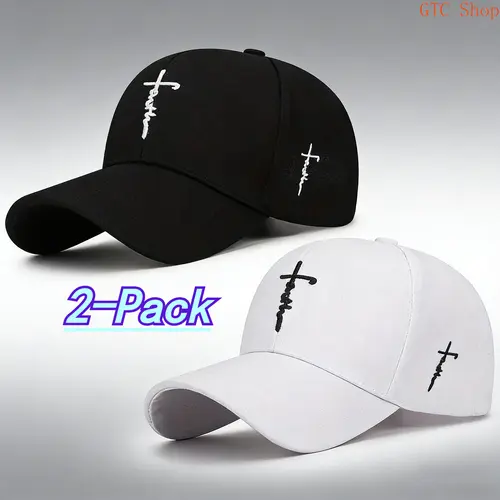 2Pcs/Set Classic Dad Cap Style Mens Hats - Black & White Cross Embroidery, Breathable Acrylic Fabric, Durable Lightweight Headwear, Easy to Style for Casual Outings & Outfits