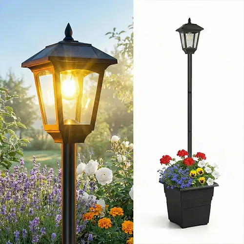 72" Solar Lamp Post with 15L Planter, Waterproof Outdoor Solar Light for Backyard, Garden & Patio, Solar Post Light for Pathway, Driveway, Yard & Front Yard Decoration,  #backtoschool