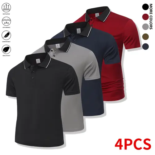 4-piece set: casual men’s short-sleeve polo shirt set featuring a comfortable relaxed fit and a classic turn-down collar shirt, suitable for work, golf, travel, and everyday wear,summervibes