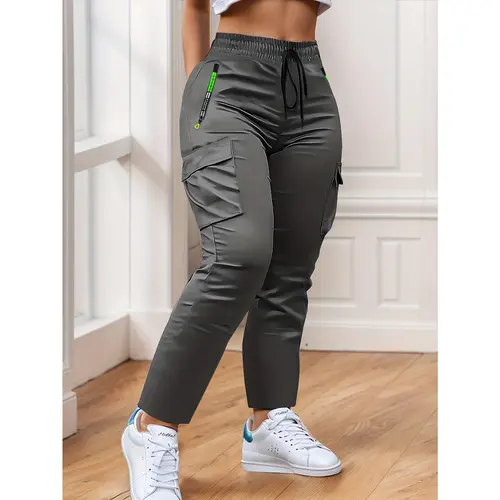 Women's Cargo Joggers, Women's Zipper Pocket Cargo Pants, Women's Athletic Cargo Trousers, Women's Elastic Waist Cargo Pants