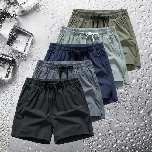 Men’s with zipper pockets, regular fit, casual drawstring waist-breathable athletic suitable for summer outdoor wear, ideal for everyday activities and vacations, and appropriate for all seasons.Men's Breathable Shorts Solid Color