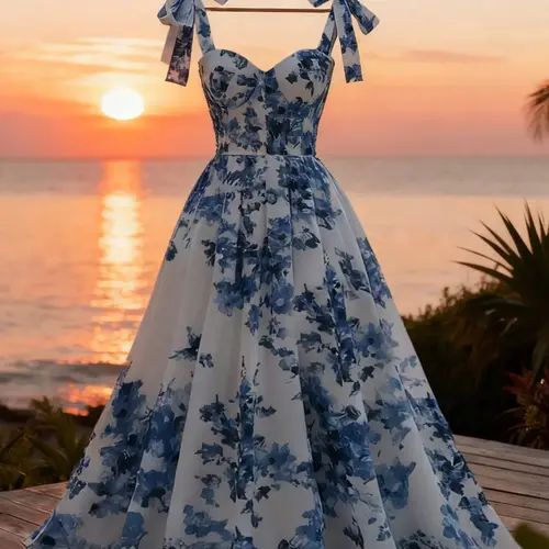 Women's Boho Ditsy Floral Print Sleeveless Dress, Elegant Beach Holiday Vacation Dress, Summer Casual Bohemian Chic Style Boho Sundress