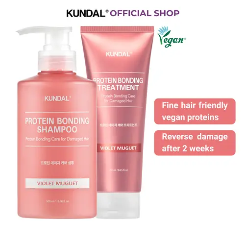 [KUNDAL] PROTEIN BONDING SET SHAMPOO 16.9fl. oz. + TREATMENT 8.45fl. oz.- [2 scents] for Damaged, Dry & Frizzy Hair – Repair, Strength & Smooth Care