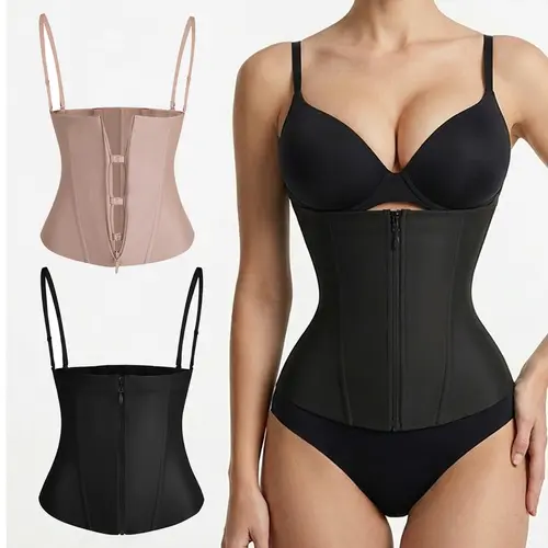 Strong Compression Removable Adjustable Straps Shapewear Waist Trainer with YKK Zipper & 4 Bones for Hourglass Figure High Compression Tummy Control Corset for Women - Fabric