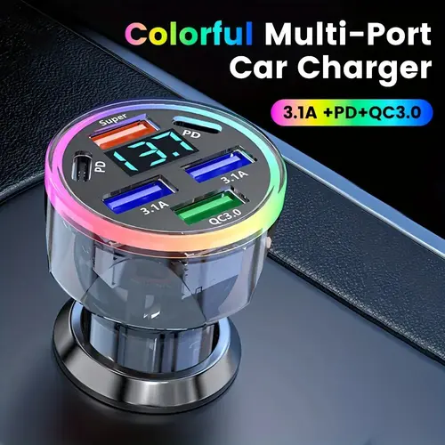 【summerfinds】6-Port 120W Fast Car Charger (4USB + 2PD) ️ Supports QC3.0 | 12V-24V Universal | Anti-Shake Design.