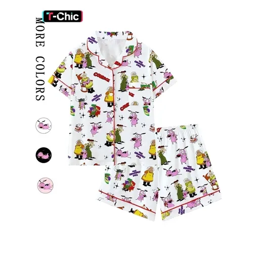 Courage the Cowardly Dog Cartoon Pajama Set Pjs, Loose-Fit Short-Sleeve Sleepwear Loungewear Homewear, Comfortable Pajamas for Home and Casual Wear