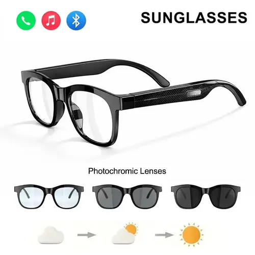 DVKIX F09 dvkix 2026 New Round Wireless Wearable Multifunctional Adaptive Photochromic Smart Glasses - Sun-Triggered Auto Color Change, Anti-UV, Anti-Blue Light Eye Care, Call Answering/Playback, Music Player, Ideal for Cycling, Father's Day Gift