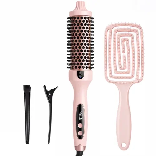 Cotsoco Ionic Thermal Brush, 1.5" Negative Ion Heated Hair Styling Comb Blowout Boost Curling Iron with 6 Temperatures, Universal Voltage, Gift for Women