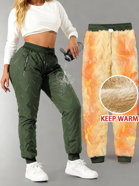 Women's Fleece Lined Winter Pants, Waterproof Thermal Warm Joggers, Insulated Cold Weather Trousers for Outdoor & Daily Wear