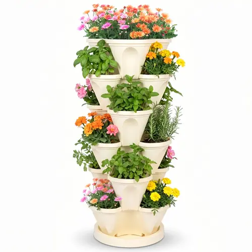 6-Tier Stackable Vertical Garden Planter with Smart Drainage System - Elevated, Minimalist Space-Saving Stand for 18 Plants, Modern Nursery Pots, Patio Planter Box for Strawberry, Herb (Indoor/Outdoor/Balcony Use), Elevated Planter, Modern Plant Pots, Eff