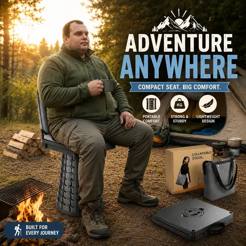 Portable Camping Chair with Backrest, Cushion & Portable Carry Bag - Heavy-Duty Height-Adjustable Telescopic Collapsible Travel Seat Stool, Carry-Bag Ready Camping Furniture for Hiking, Outdoor Sports, Collapsible Stools