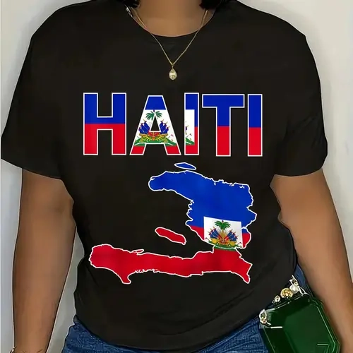 Cotton Unisex Happy Haitian Flag Day Cool Haiti Flag Map Haitian Pride T-Shirt