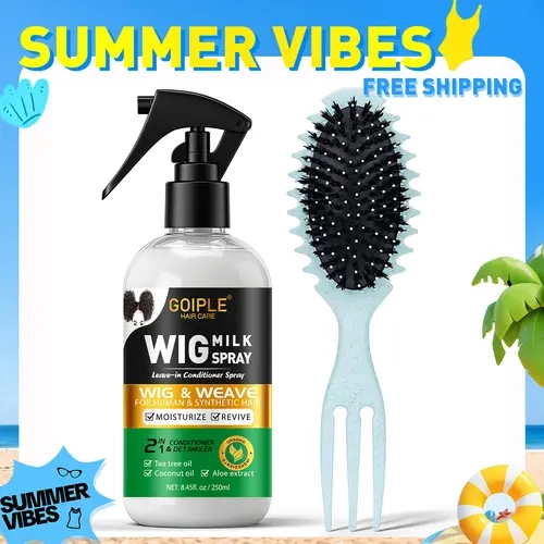 【SUMMER VIBES】250ml Wig Milk Spray & Comb Haircare Set - Gentle Non-Toxic Beauty Products, Leave-In Conditioner Detangler for Synthetic & Human Wigs, 2-in-1 Moisturizer with Tea Tree & Coconut Oil, Hydration & Frizz Control, Easy Combing,back to school