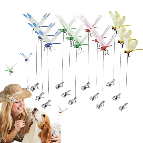 12 Pack Dragonfly Clip, Fake Dragonflies, Humming Bird Stakes Fake, Plastics Dragonfly for Garden Stakes Decor Yard Ornaments for Hat, Deer and Horse