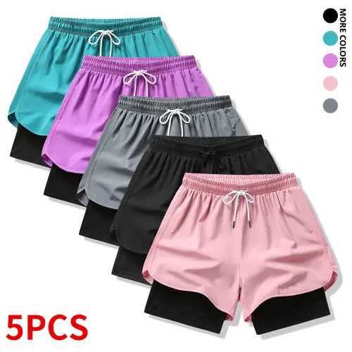 5-piece set: women’s summer shorts outfit with lining, drawstring, elastic waistband; suitable for outdoor sports, fitness, running, and casual wear; women’s shorts, summer bottoms.summervibes