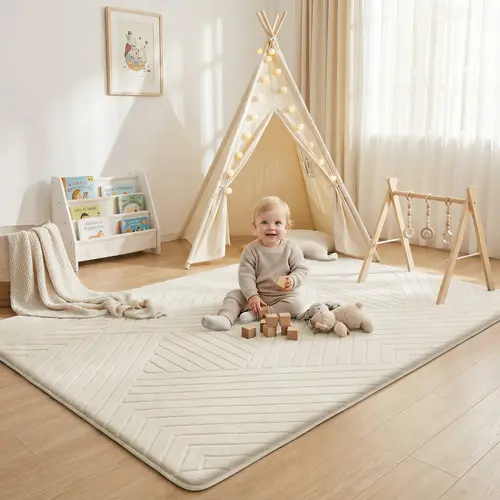 PaPaMat Baby Play Mat for Floor, 1.3" Soft Fluffy Shaggy Mats for Toddler Infant Kids Crawling,  Nursery Mat Bedroom Living Room Waterproof Easy Care Non-Slip