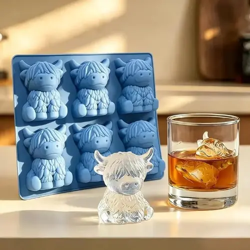 Highland Cow Ice Cube Tray, Quick Freeze Silicone Mold, Easy-Use Durable Shaper for Juice & Drinks, Summervibes Home Bar Accessory & Gift