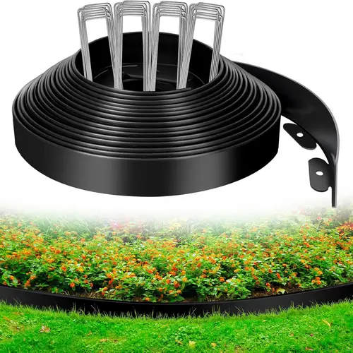 Upgraded No-Dig Landscape Edging, 100 ft Heavy-Duty UV-Stabilized Plastic Garden Border with Heavy-Duty Metal Stakes, Reinforced Design - Outdoor, All-Weather Durability, Border Control for Home Lawns, Flower Beds
