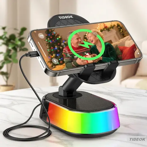Wireless Induction Bluetooth Speaker with Phone Holder, Emergency Charging, Smart Sensing, RGB Nightlight, Audio Wireless 5.3 Portable Speaker for Tablet iPhone & Android, Outdoor & Home Audio