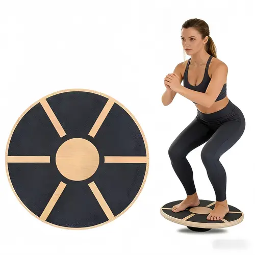 15.75" Dia. Wooden Balance Board - Non-Slip 360-Degree Rotation Exercise Equipment for Core Stability, Rehabilitation Training (Gym Equipment Compatible)