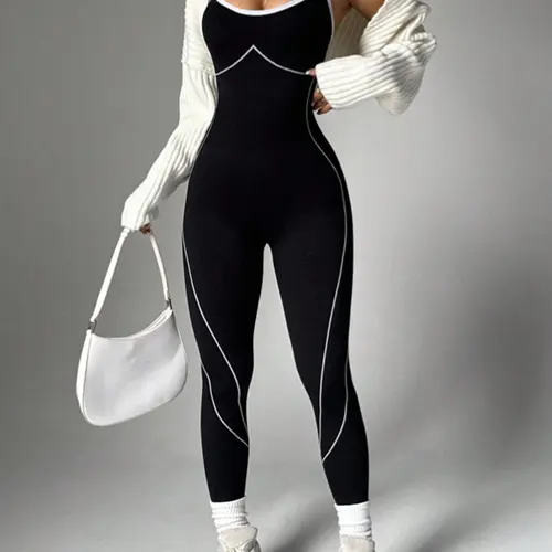 Women's Seamless Knitted Sports Jumpsuit, Yoga Activewear Jumpsuit, Stretchy Workout and Yoga Jumpsuit for Pilates, Fitness and Daily Wear Workout Jumpsuits