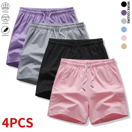 4-piece set: women’s shorts outfit, soft shorts with pockets, suitable for everyday workouts and casual outdoor activities; women’s shorts, summer bottoms,summervibes