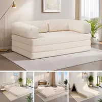 Winzoo 5-in-1 Corduroy Combination Sofa Bed - Trifold Boneless Floor Couch with Removable L-Shaped Armrests, Handle, Pull-Out Futon Sleeper for Living Room, Apartment Furniture
