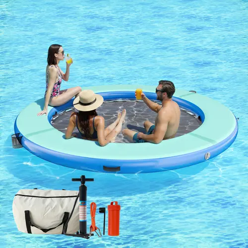 ALBOTT Inflatable Pool Float Hammock - 8FT/10FT/12FT Circle/Hexagon/Triangle Shapes, Heavy Duty Mesh Raft Dock Platform with Soft Pillows, Swimming Water Fun for Teens & Adults, Lake & Beach Use, Yes, Unisex[tiktokshopbacktoschool][SohoChic]