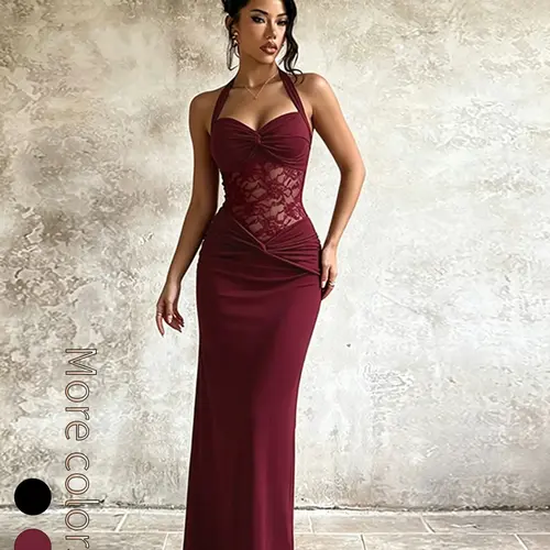 Women's Sexy Halter Lace Floral Dress, Elegant Evening Gown, Perfect for Parties and Special Occasions, Chic and Alluring Design, Party Dress