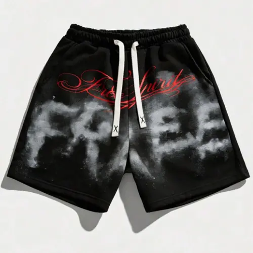 Vintage Style Men's 'free' Print Loose Fit Shorts, Casual Gym Shorts, Fashionable Summer Shorts, Summer Sports Shorts, Young Men's Street Fashion, Skate Park and Beach Wear