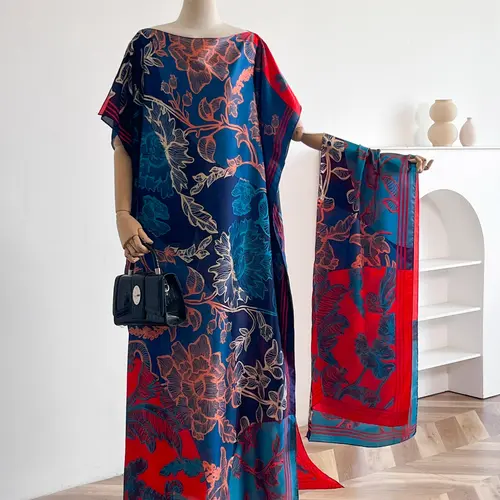 Women's Floral Print Long Dress & Scarf & Shawl 2 Piece Set, Boho Summer Casual Wear Lightweight Matching Outfit for Beach Vacation Holiday, Ladies Clothes for All Seasons
