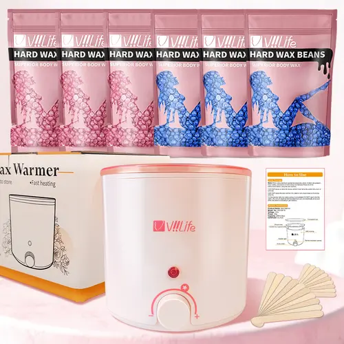 Summervibes New Arrival - Viilife Hard Wax Hair Removal Kit (with Adjustable Temperature Control) - Includes 20 application wands - Suitable for full-body hair removal; enriched with various plant extracts, specially formulated for sensitive skin.
