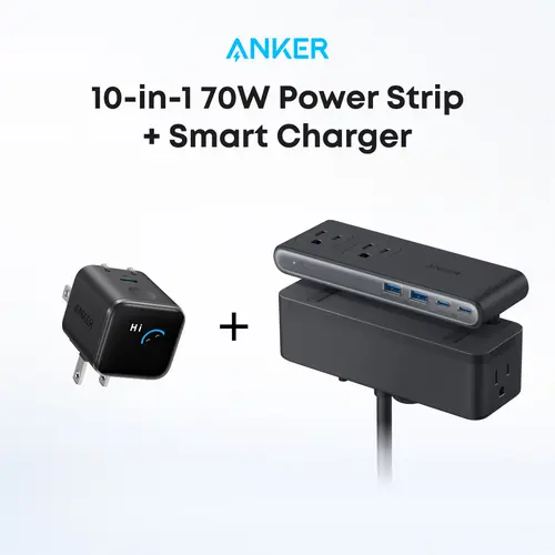 Anker Nano 45W Fast Charging USB-C Charger & Nano Power Strip Bundle - Cellphone/Mobile Electronic Charger, 180° Foldable Plug, Smart Recognition, Care Mode, 5ft Cord, 1500J Surge Protection, Desk Clamp, Minimalist Tech Desktop Charging Station