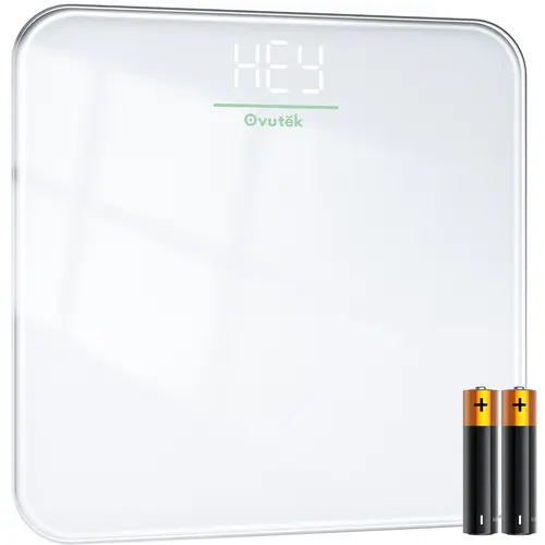 OVUTEK Healthcare Digital Smart Body Scale, Medical Supplies, Highly Accurate Weight Tool with 400lb High-Capacity, Compact Sturdy Tempered Glass, LED-Illuminated Display, Auto On/Off, Anti-Skid, Upgraded Batteries Included, White (LCD Alternative)