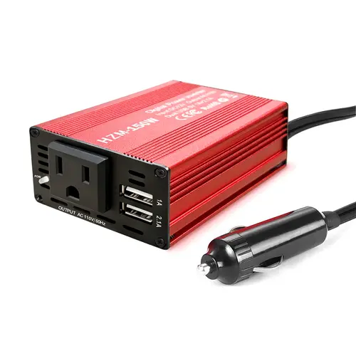 SEGRASS 100-149W Compact Aluminum Shell Car Power Inverter - 12V DC to 110V AC Converter for Cars, Van Life, 3.1A Dual USB Ports Charger, Silent Operation, Stable Charging Design, 8 oz Vehicle Adapter Plug Outlet Accessory (Classic Red), Work, Road Trips