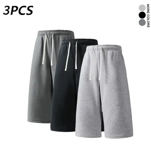 Men’s Plain Gray Knit Athletic Lounge Casual Athleisure Jogger Shorts, 7/8 Length, 3-Pack or Single Item, Summer Menswear, Athletic Lounge Shorts, Casual Athleisure Shorts