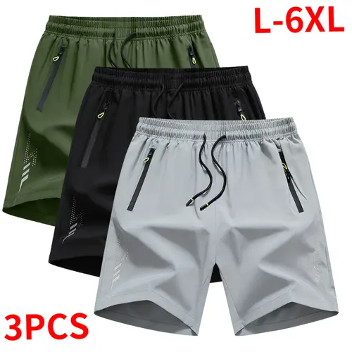 Men’s Plus-Size 3-Pack Athletic Shorts Set, Mid-Waist Adjustable Drawstring, Lightweight Summer Knee-Length Larger Men’s Shorts, Zip Pocketed Workout & Training Mens Bottoms, Lightweight Workout Shorts