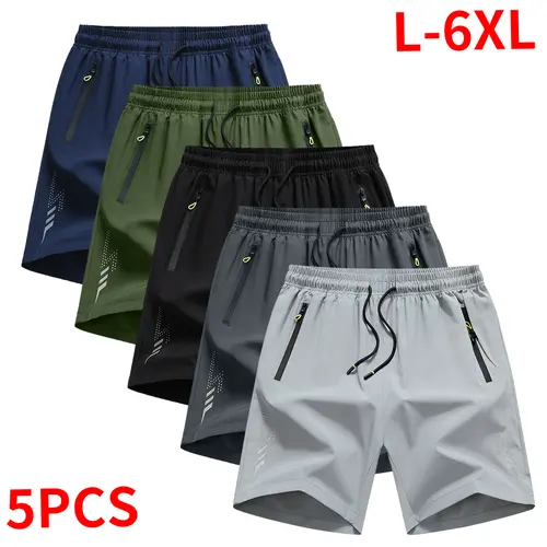 Men's Plus-Size 5-Pack Solid Drawstring Performance Training Workout Shorts - Ideal for Summer Outdoor Adventures, Everyday Casual Wear
