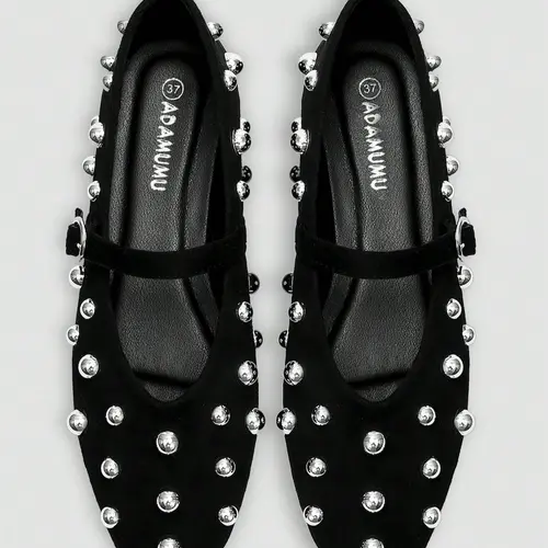 Adamumu Rivet Mary Jane Flat Shoes, Sweet Cool Vintage Style, Buckle & Studs, Women's Daily Commute Party Footwear, Casual Flats, Versatile Shoes, Maryjanes