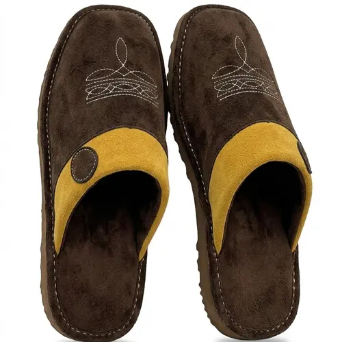 Men's Chic Slip-On Cowboy-Inspired Faux-Suede Home Slippers - Boot Stitch, Square Toe, Memory Foam, Indoor-Outdoor EVA Sole, Bedroom Slippers (Ideal for Father’s Day)