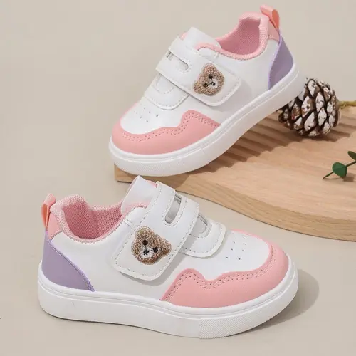 Cartoon Bear Design Velcro Sneakers, Casual Comfortable Sports Shoes for Girls, Soft Comfortable Wear-resistant Shoes for Outdoor Sports Walks, Flat Trainers, Low Ankle Trainers