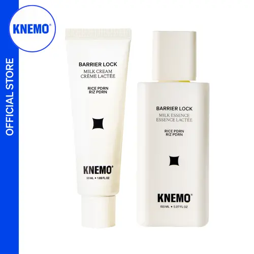 [KNEMO Official] BARRIER LOCK DUO - Vegan Rice PDRN Milk Essence + Cream Set, Intensive Barrier Repair with 6 Ceramide Blend, Lipids, Restore & Hydrate Rich Moisture Skincare Moisturizers