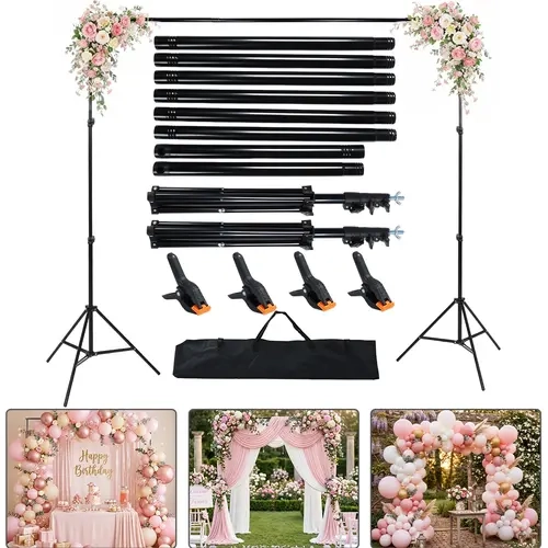 Portable Durable 10x6.5ft Photographic Kit Backdrop Stand, Heavy-Duty Steel Base Adjustable Backdrop Stand with Carry Bag for Photography, Party Decor, Wedding Events