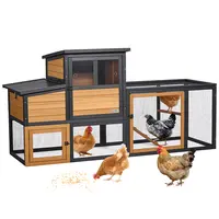 PETSFIT Durable Wood Outdoor Chicken Cage for 4-6 Chickens, PVC Waterproof Roof, Predator-Proof Lockable Doors, Rust-Resistant Mesh, 3 Nesting Boxes, 2 Roost Bars, Sliding Windows, 6 Ground Stakes - Ideal for Backyards