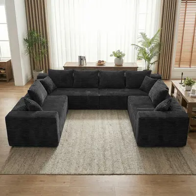 Oversized U Shaped Sectional Couches, 8 Seater Modular Boneless Cloud Sofa with Chaise Lounges, 4-in-1 Flexible Combination Deep Seat Corner Large Couch,No Assembly for Living Room Modern Sofas Indoor Furniture