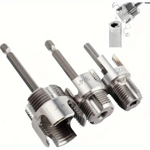 3-Piece Heavy-Duty Alloy Pipe Threading Tool Set - 1/2", 3/4", 1" Internal/External Threads; Electric Drill Compatible PVC/Plastic Pipe Threader, Ideal for DIY & Professional Plumbing Installations (Compatible with PVC, PPR, and MPP Pipes),home essentials