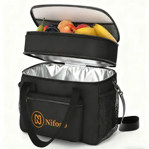 Nifogo 11L Polyester Thermal Foldable Unisex Lunch Bag - Leakproof, Water-Resistant Zipper Cooler Tote, Heat-Insulated, Rain-Ready Carry, Large Capacity Food Bag for Work, Picnic
