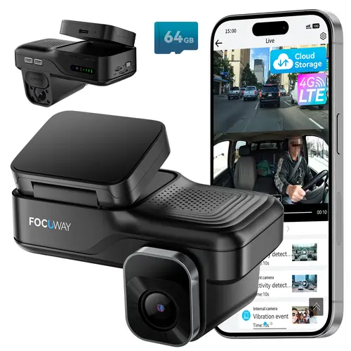 【Tool Upgrade】FocuWay L7 Dash Cam Front Inside, 4G LTE Security Cam for Car, Remote Live-View, Instant Alert via App, Cloud, IR Night Vision, No Screen, Dual FHD Dash Camera, 24/7 Parking Mode, GPS, OBD Cable Includes Wifi Dashcam, Collision Detection,